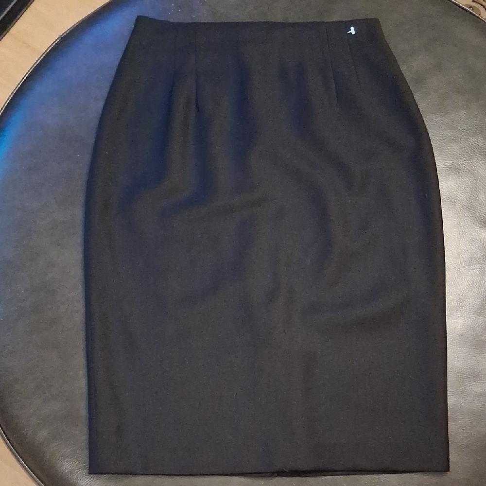 Black Wool Midi Pencil Skirt